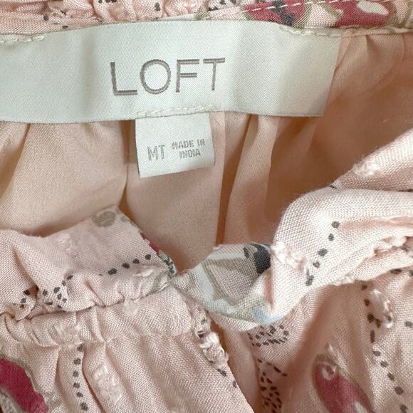 Loft Short Flounce Dress WMNS M Pink Floral Mini Sleeveless Ruffle Elastic Waist - Picture 7 of 8